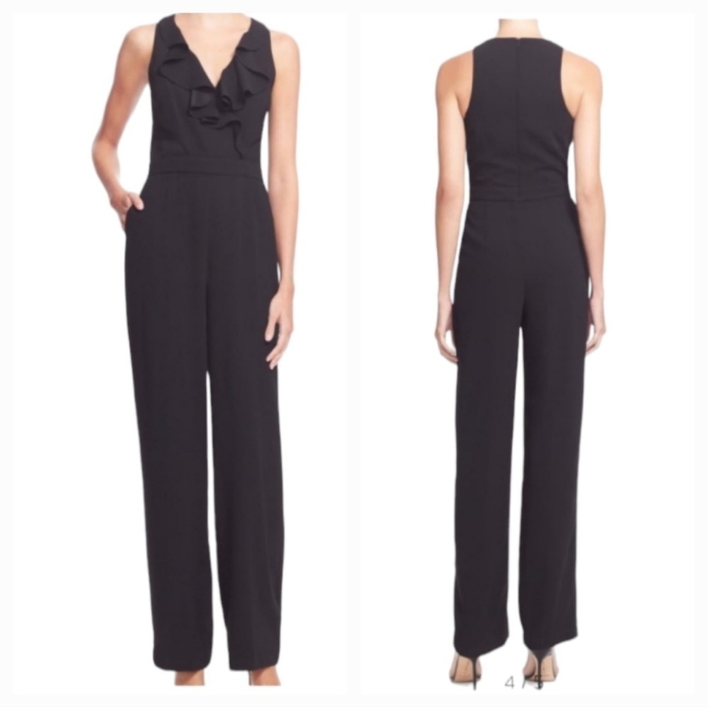 Trina Turk Fuschia Ruffled V Neck Jumpsuit